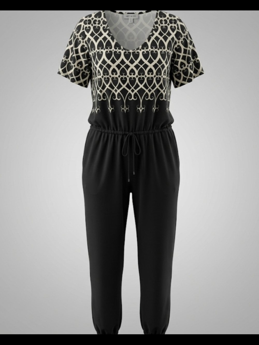 LuLaRoe "Amber" Black & Cream Short-Sleeve Jumpsuit XL